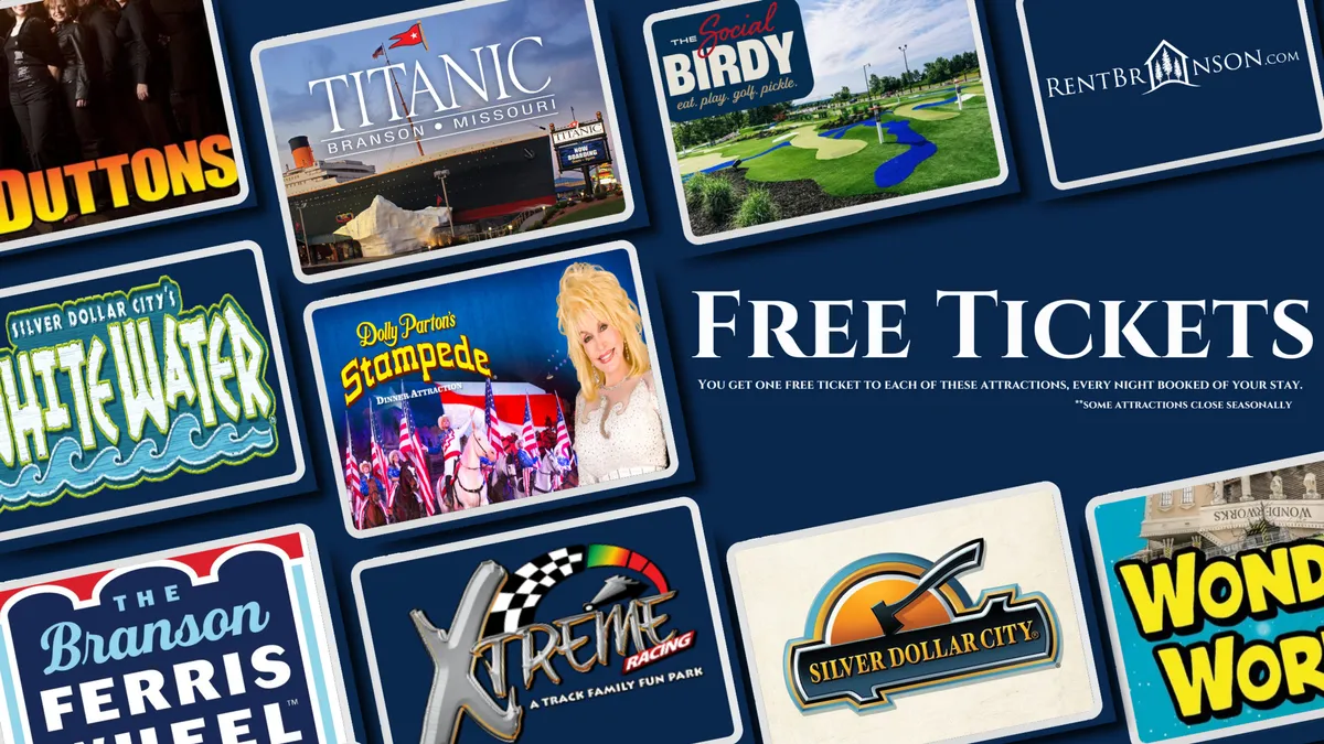 This image presents a collection of brightly colored attraction tickets with playful branding and promotional text, suggesting access to a range of nearby entertainment options. It conveys excitement and the anticipation of adventures awaiting beyond the resort.